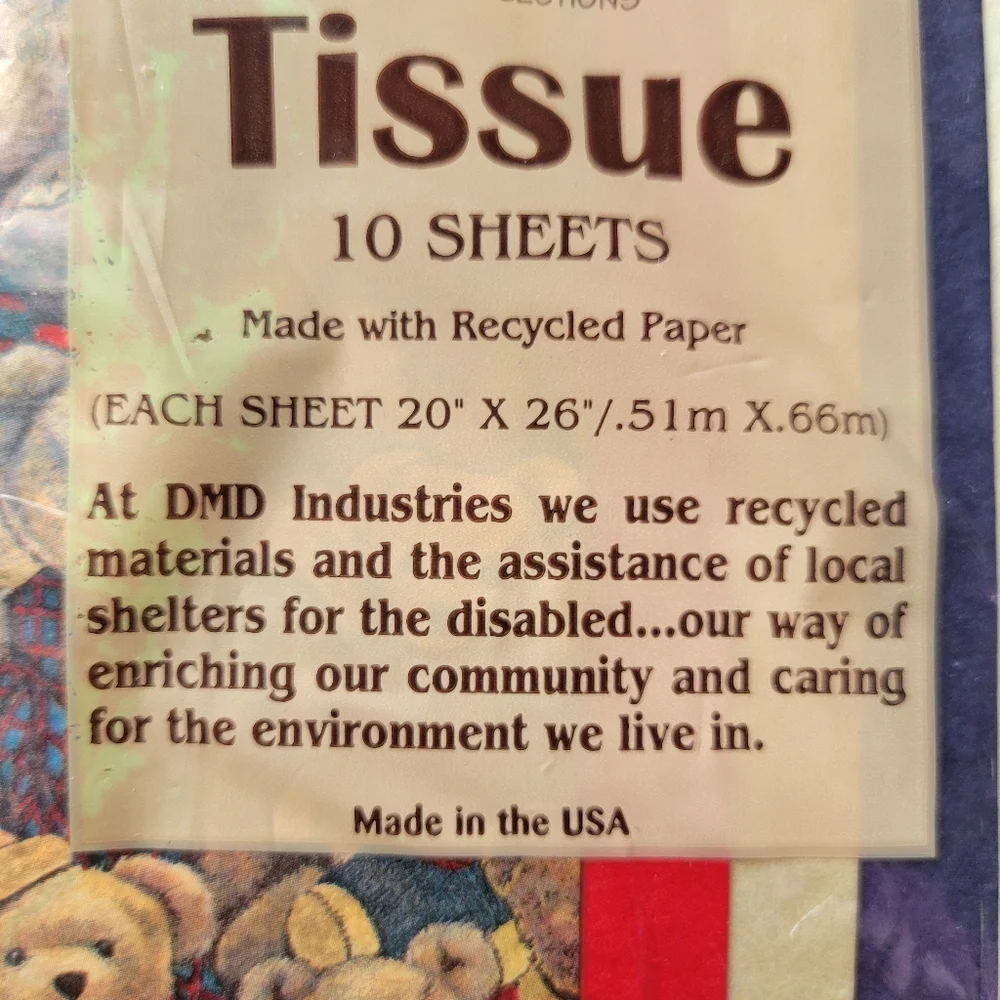 Paper Reflections Teddy Bear Tissue Paper (2pks) Vtg Y2K  USA ~ NWT/NOS FINAL!